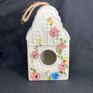 White Ceramic Bird House Wall Decor with Flowers